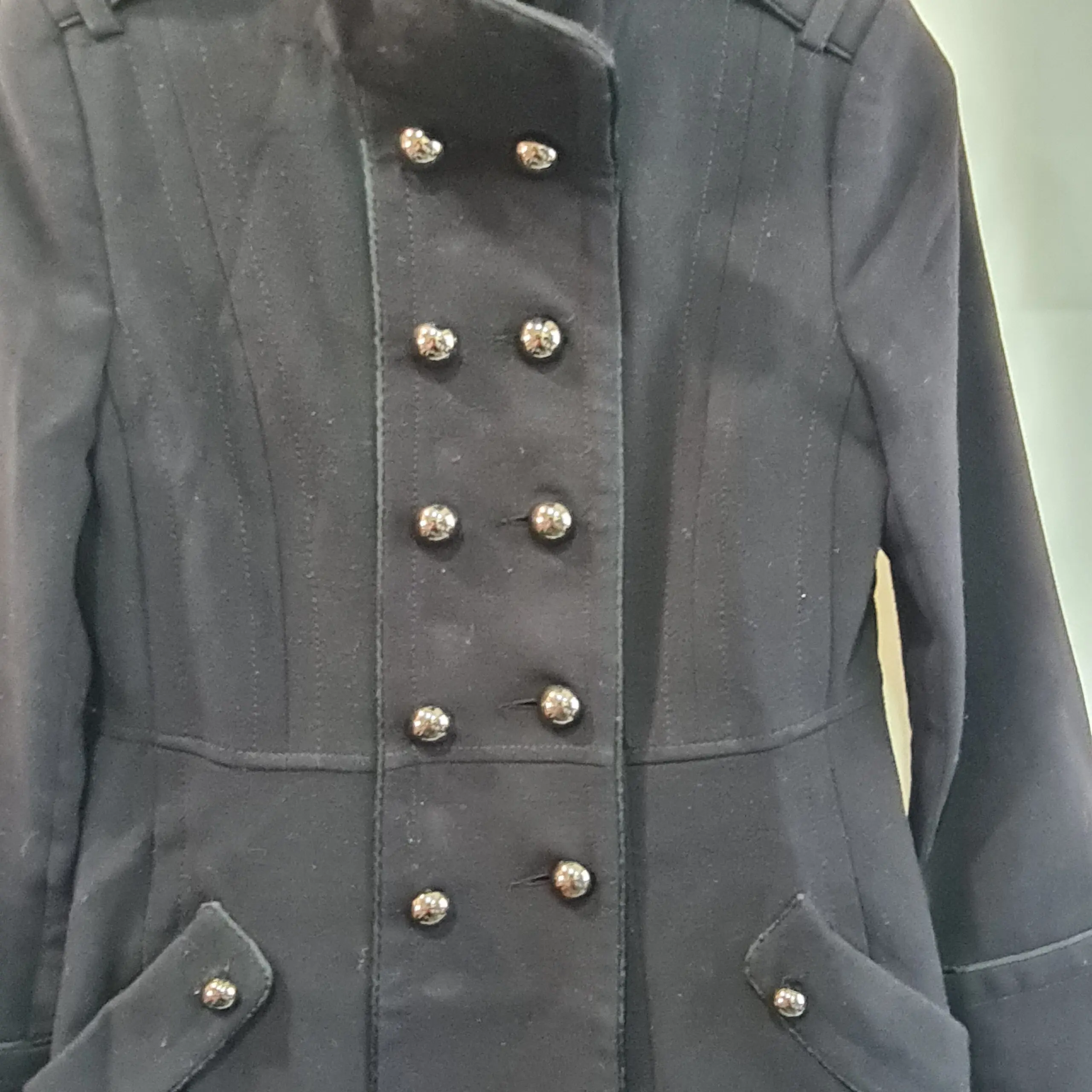 Wallis Womens Black Military Style Long Coat UK 10 - Image 2