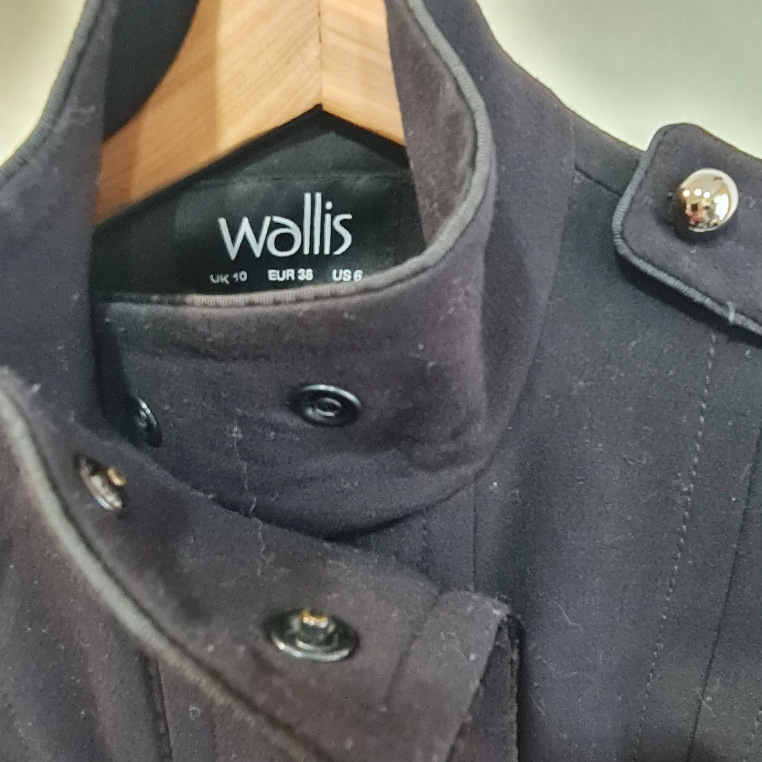 Wallis Womens Black Military Style Long Coat UK 10 - Image 4