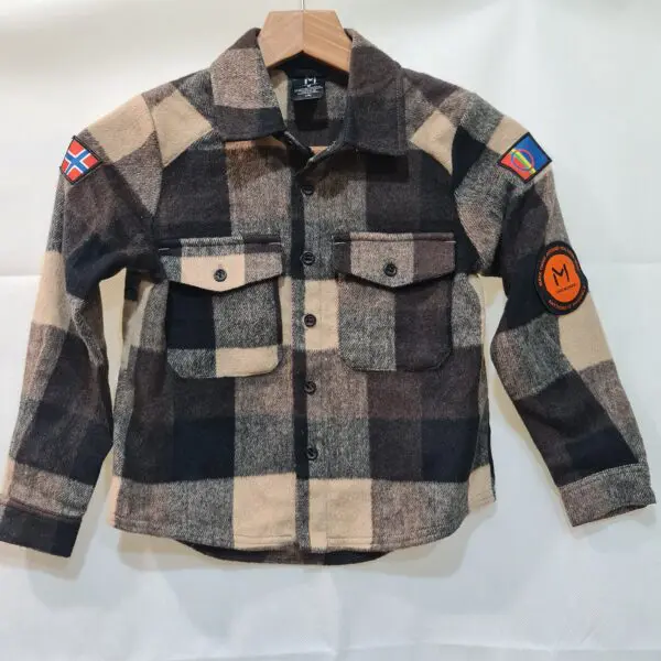 Lars Monsen Kids Brown Check Wool Blend Shirt Jacket Age 8