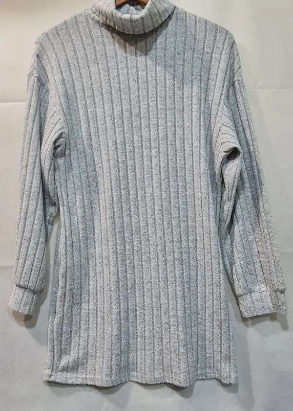 Shein Womens Grey Ribbed Roll Neck Longline Knit Jumper M