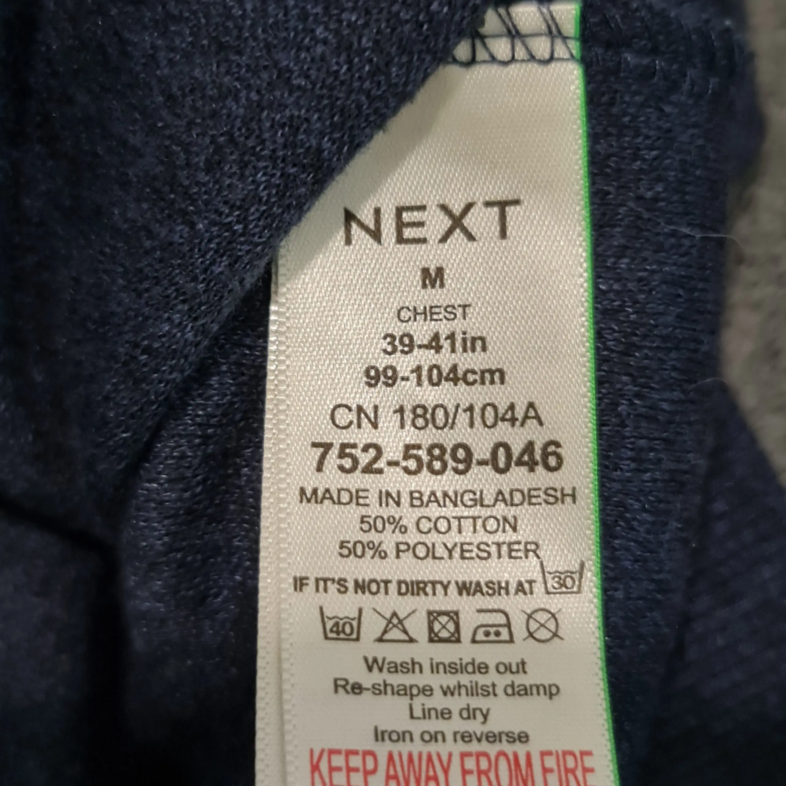 Next Mens Navy Blue Textured Knit Hooded Jumper Hoodie M - Image 3