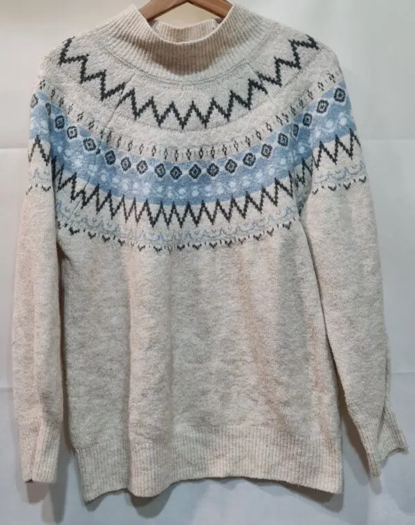 Nutmeg Womens Christmas Fair Isle Knit Jumper Beige Blue UK 18