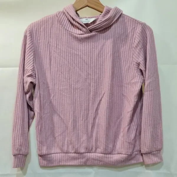 H&M Girls Dusty Pink Ribbed Hooded Jumper Age 9-10 Years
