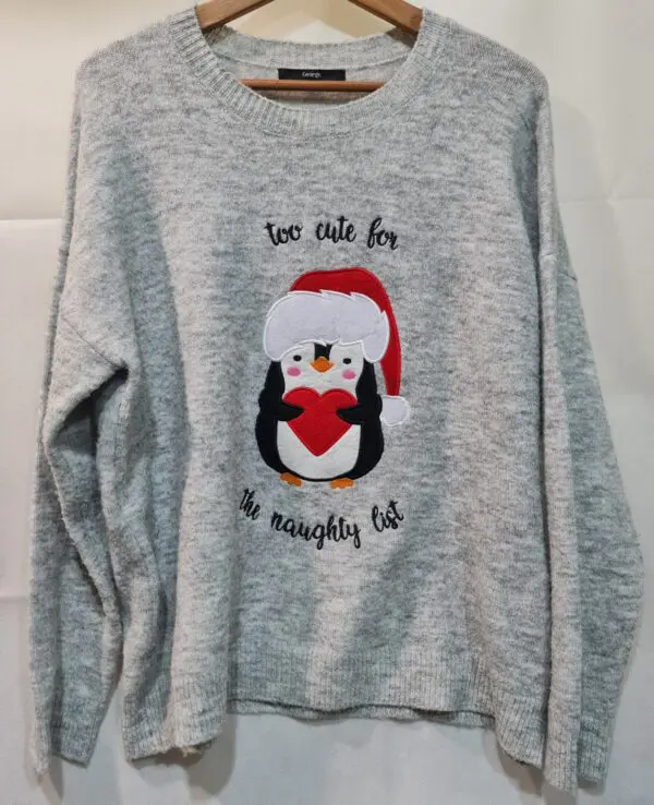 George Womens Grey Christmas Penguin Santa Hat Jumper XL UK 20-22