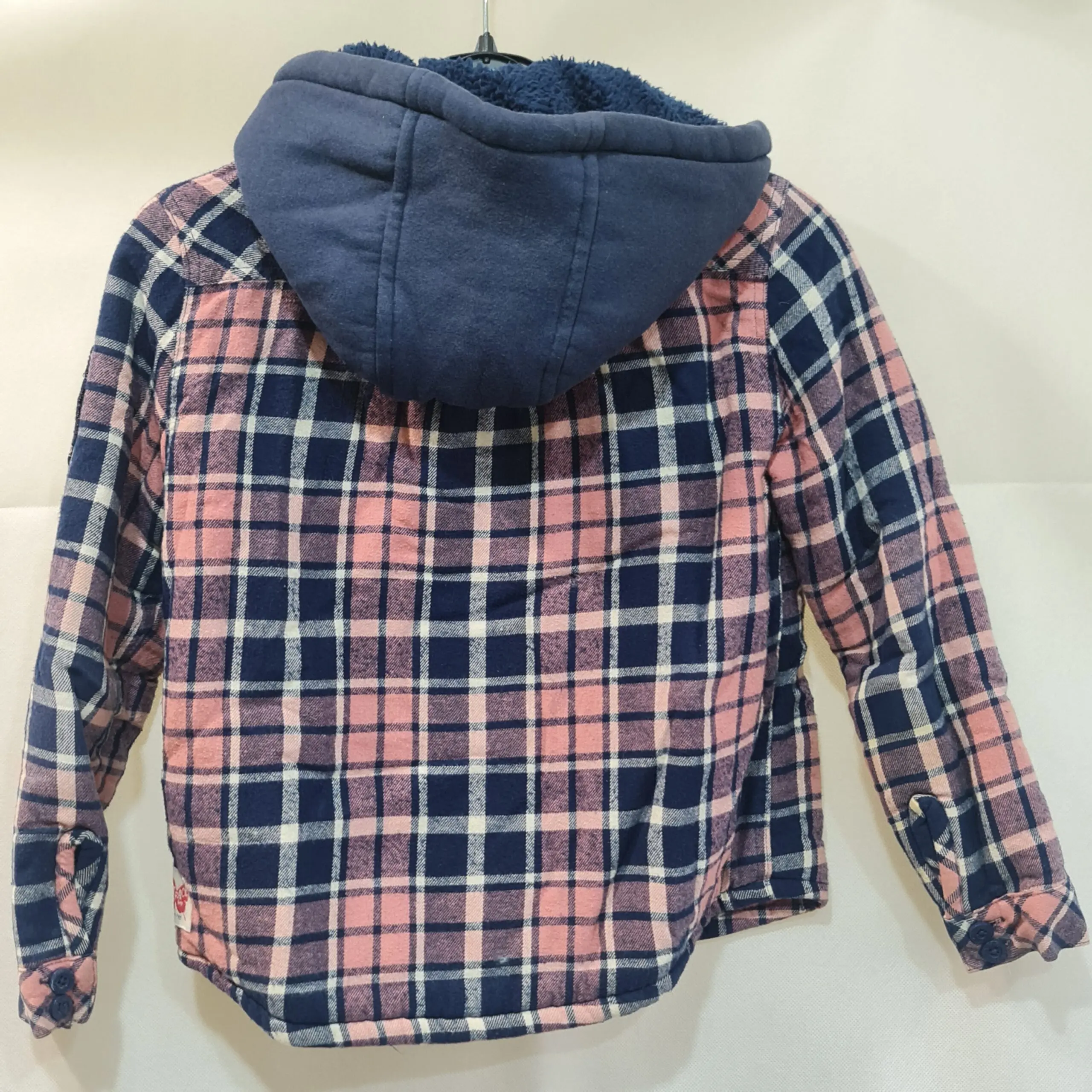 FatFace Boys Navy Pink Check Hooded Fleece Lined Jacket Age 6 - Image 2