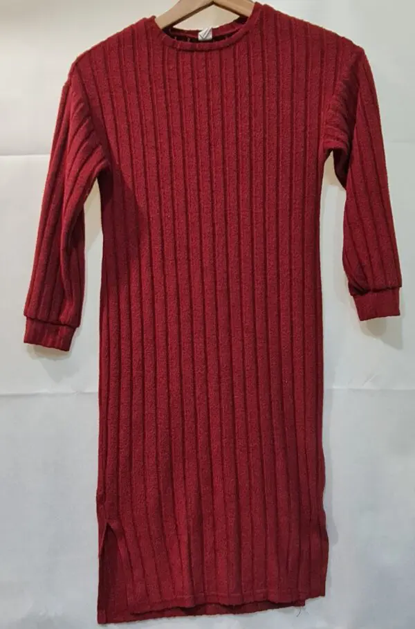 SHEIN Girls Burgundy Ribbed Knit Long Sleeve Dress Age 9