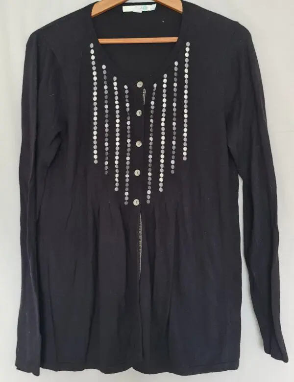 Boden Womens Black Embroidered Button Front Long Cardigan M