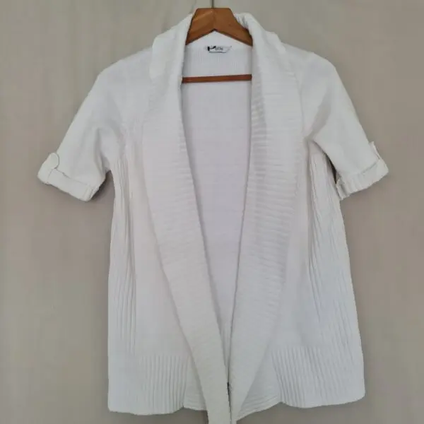 BHS Petite Womens White Cotton Blend Short Sleeve Cardigan UK 12