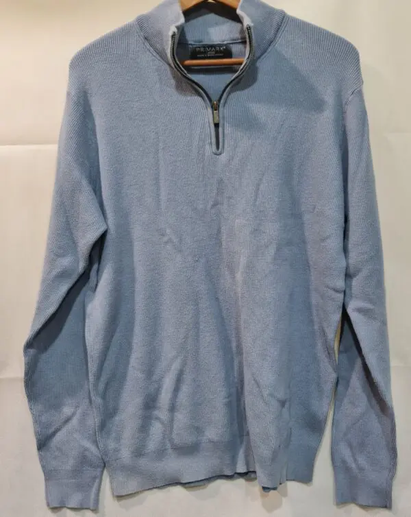 Primark Mens Light Blue Quarter Zip Knit Jumper Size L