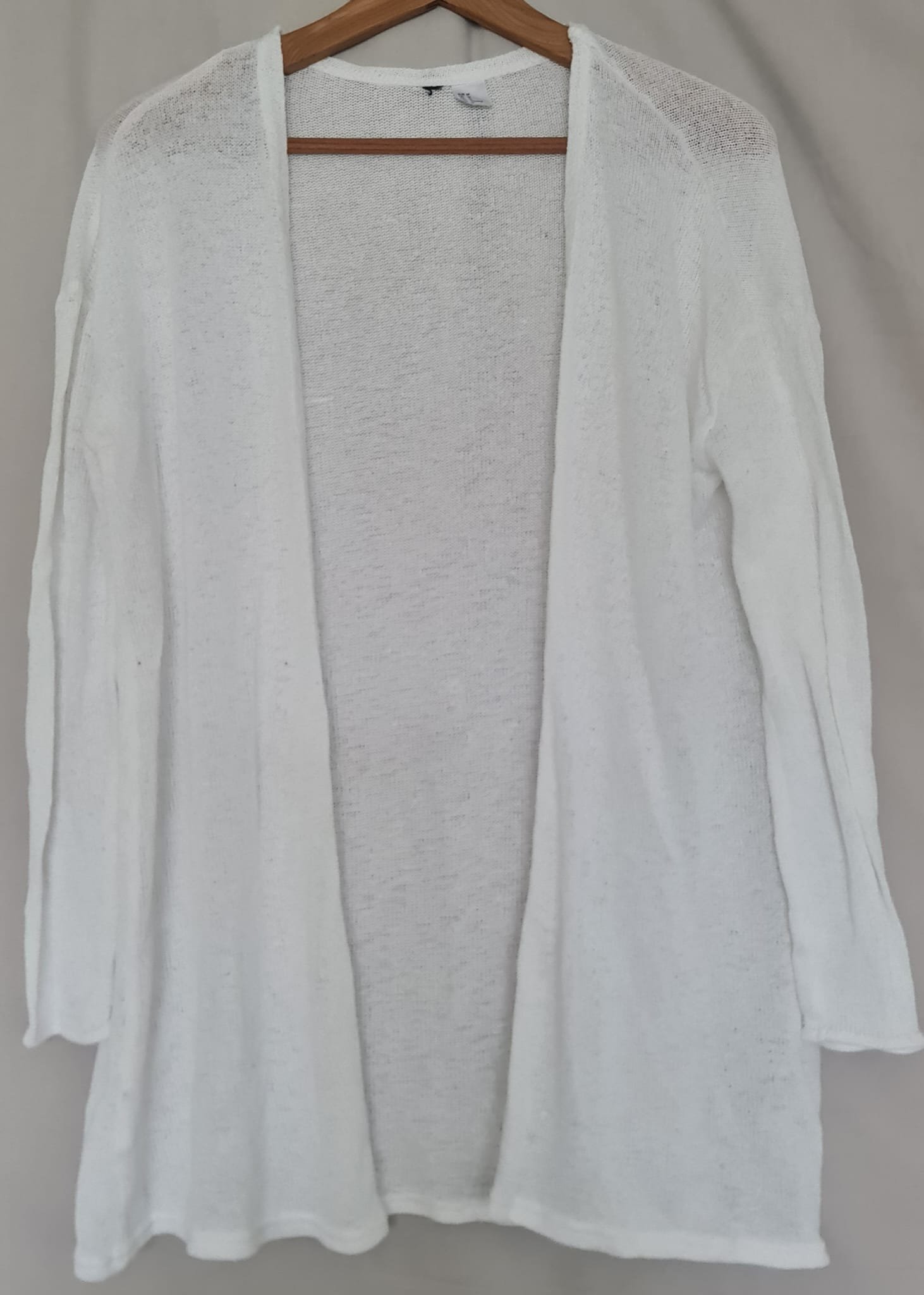 H&M Womens White Longline Open Front Cardigan M UK 12-14