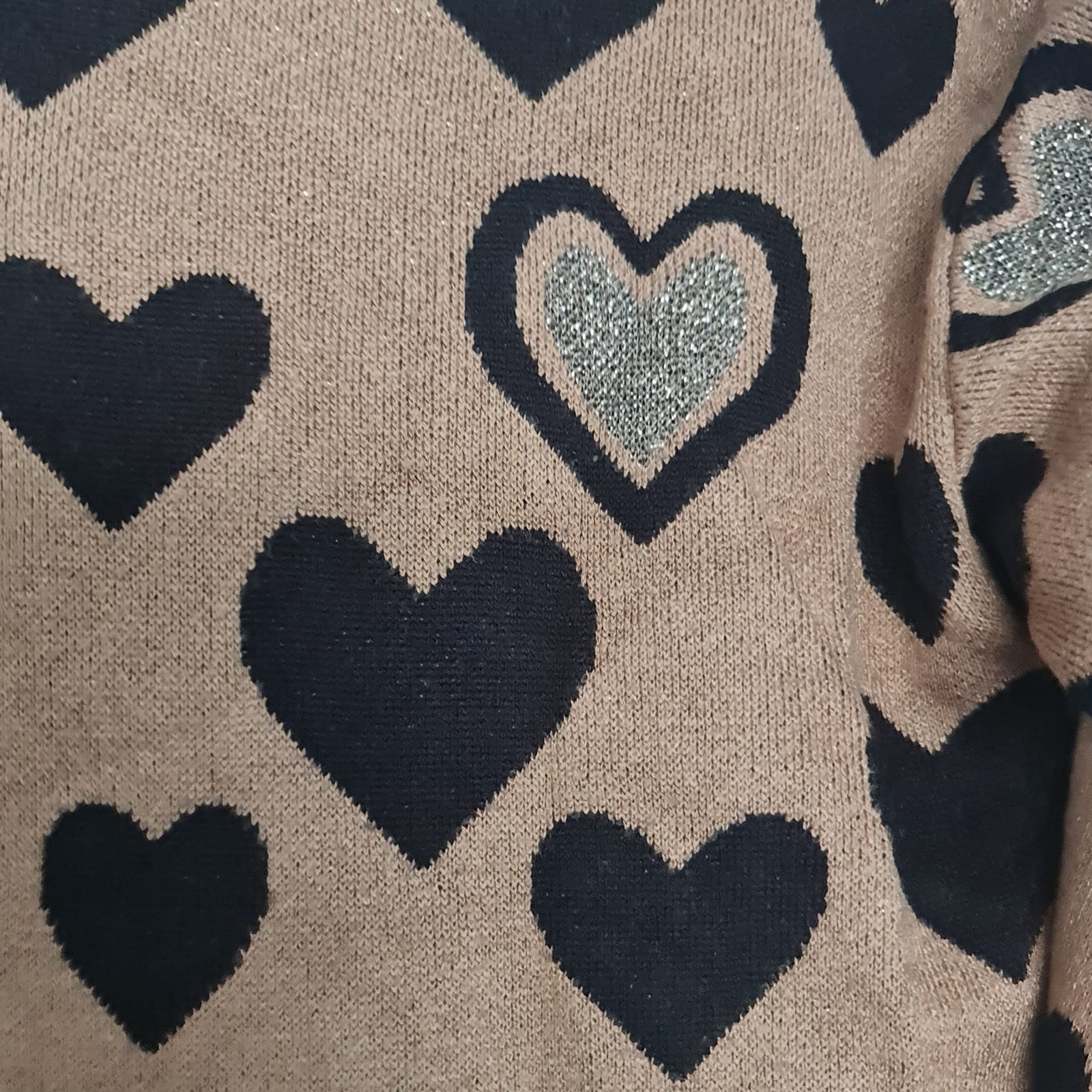 Next Womens Beige Black Heart Sparkle Jumper UK 12 - Image 2