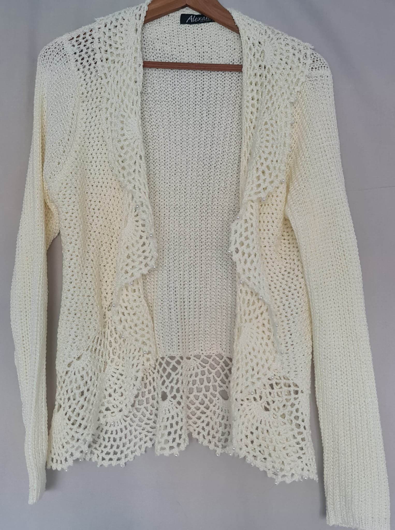 Alexara Womens Cream Pearl Crochet Cardigan L UK 16-18