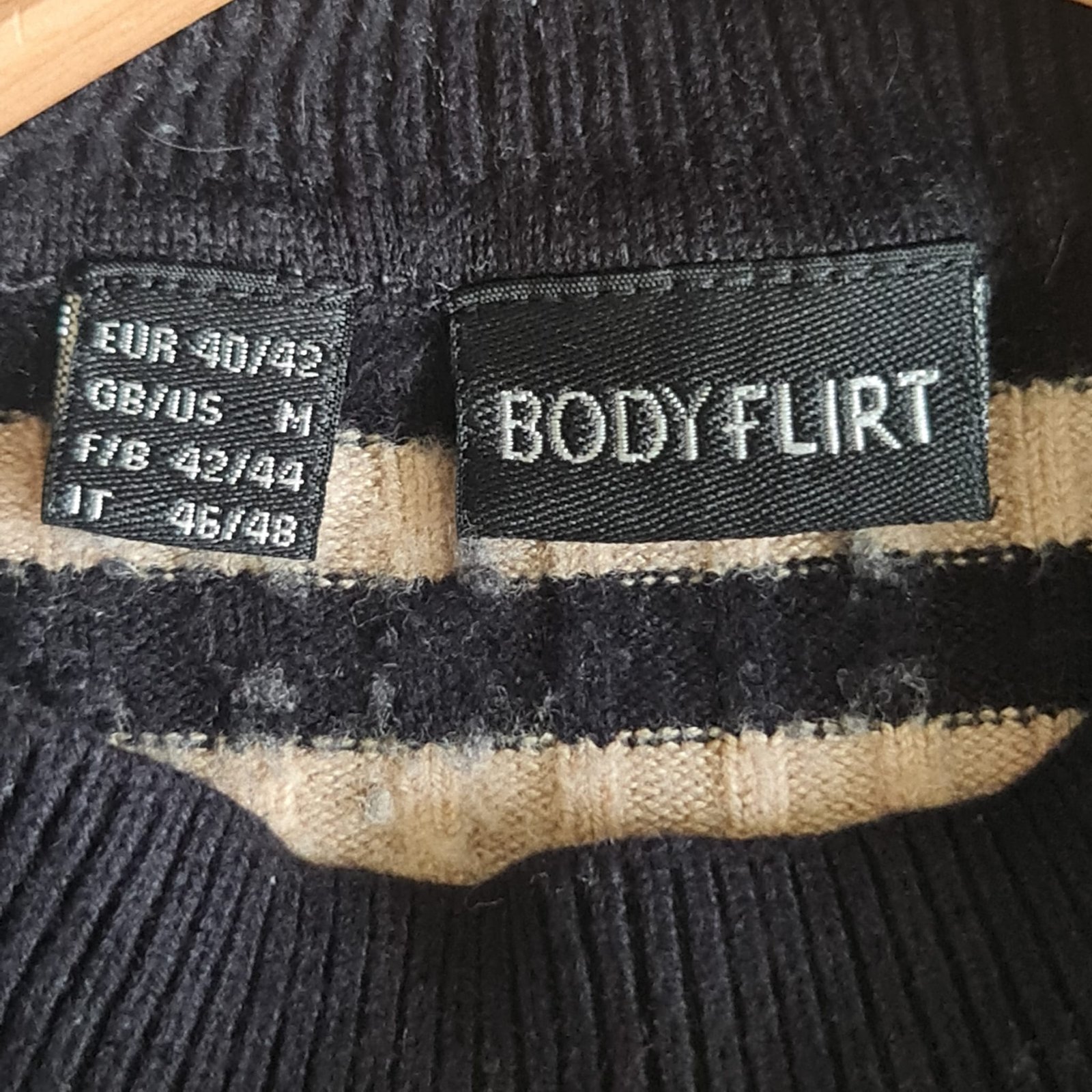 Bodyflirt Womens Black Beige Striped Ribbed Jumper M - Image 3