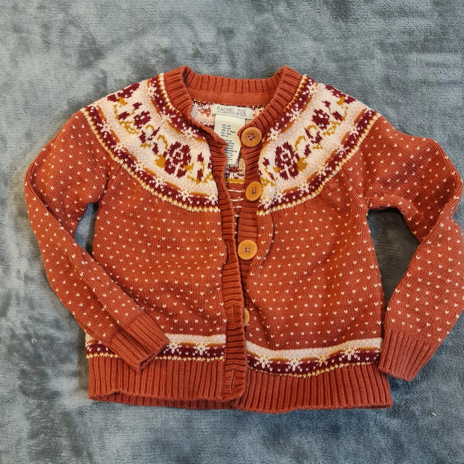 Rachel Zoe Girls’ Rust Red Knit Cardigan 3–4 Years