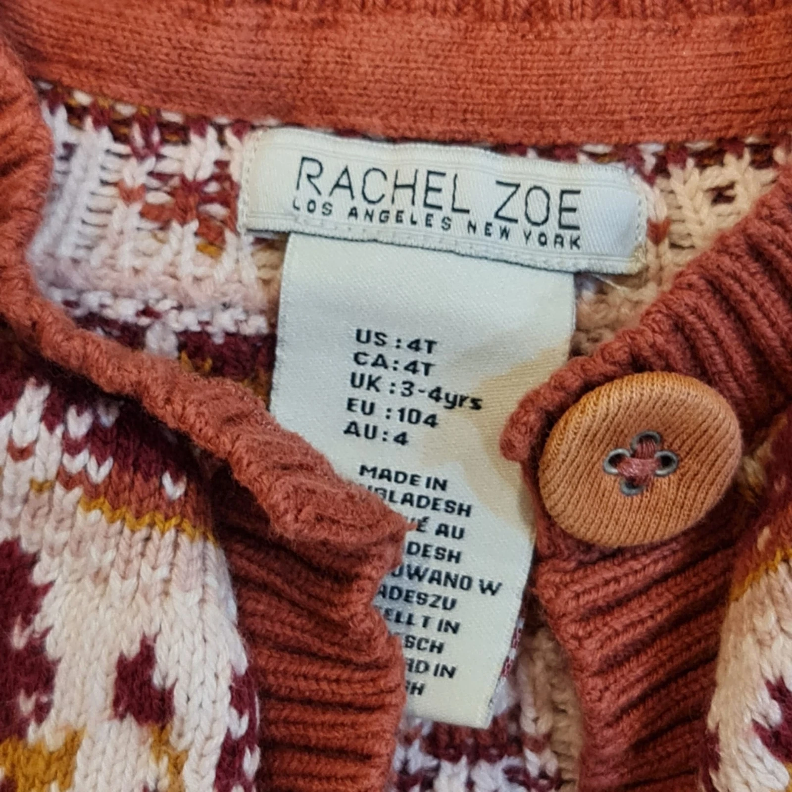 Rachel Zoe Girls’ Rust Red Knit Cardigan 3–4 Years - Image 2