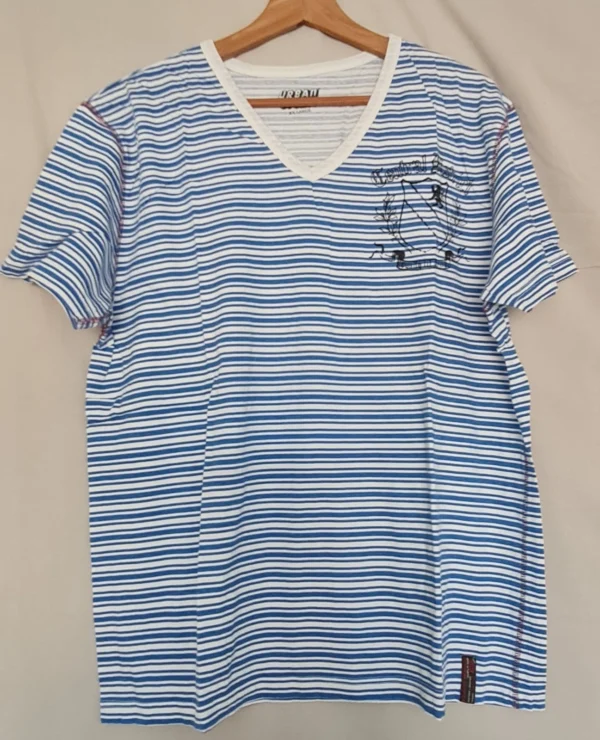 Urban Spirit Blue White Striped V-Neck T-Shirt XXL