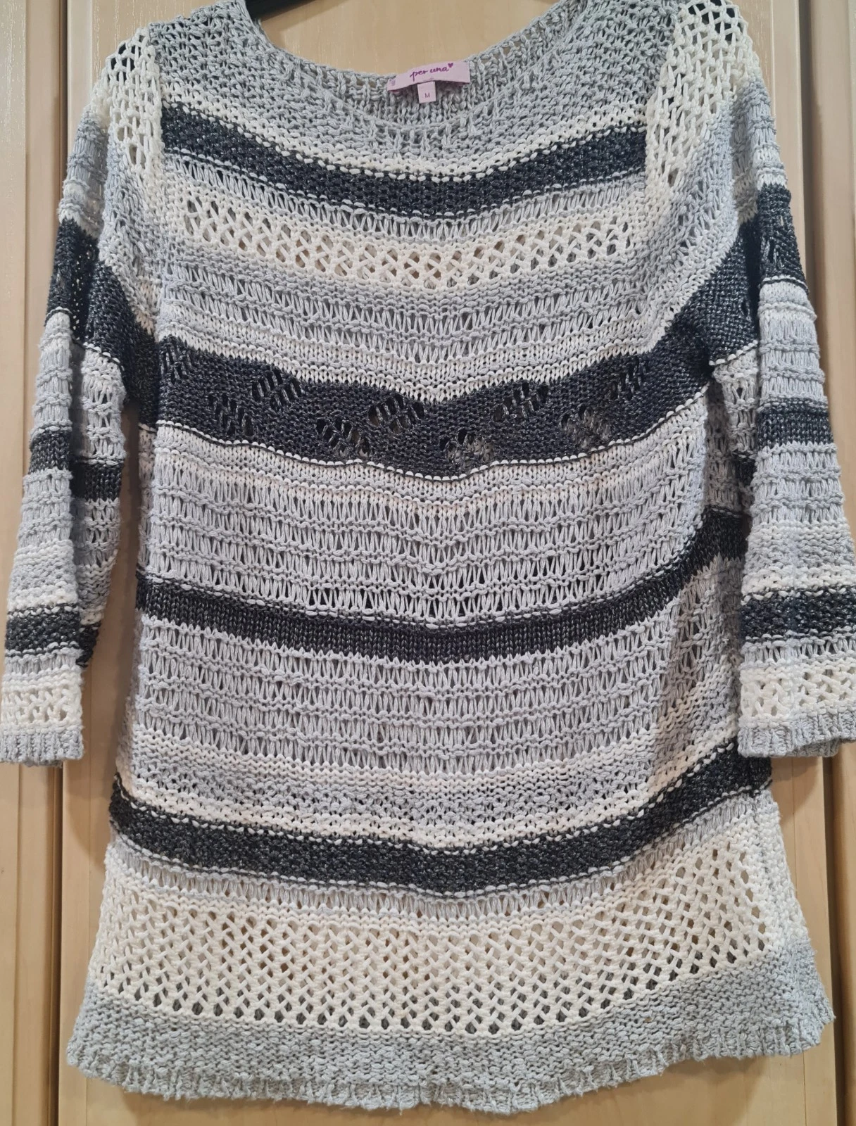 Per Una Women’s Striped Knit Jumper Grey Cream Size M