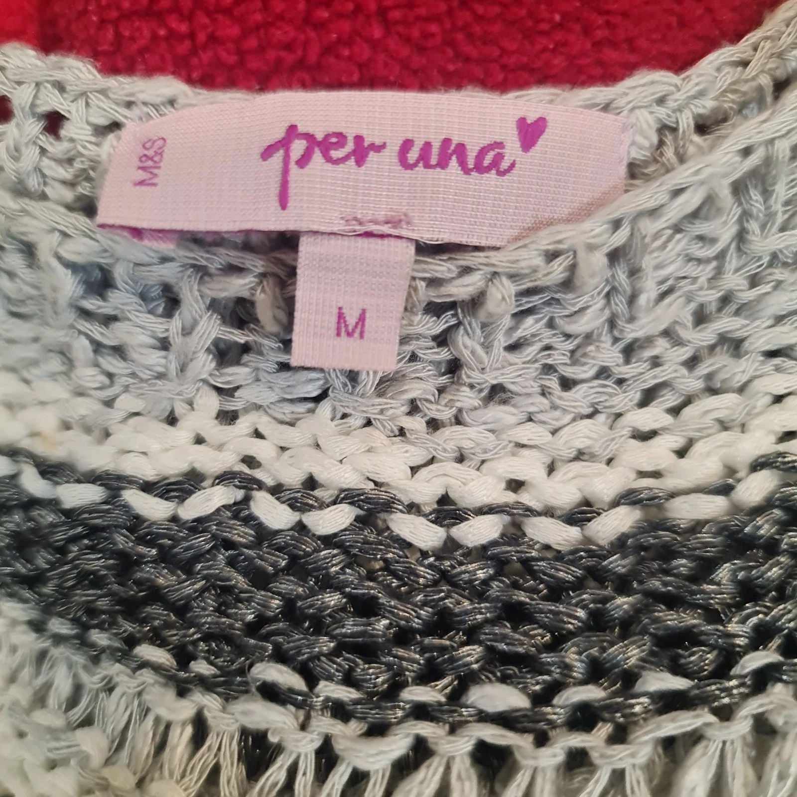Per Una Women’s Striped Knit Jumper Grey Cream Size M - Image 2