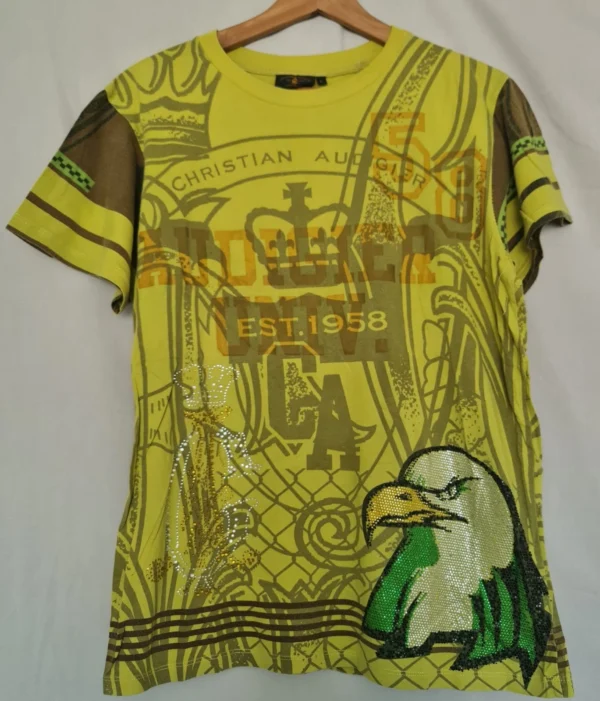 Christian Audigier Graphic Eagle T-Shirt Green Yellow L