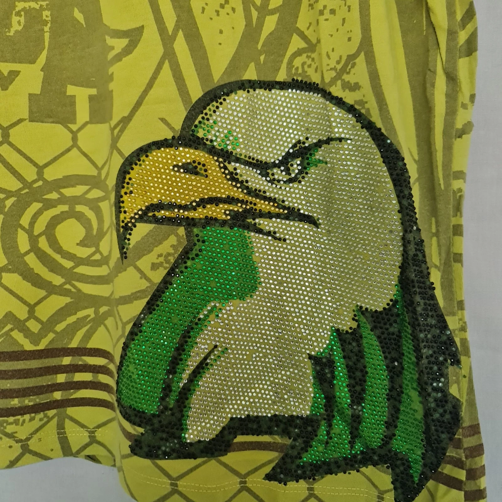 Christian Audigier Graphic Eagle T-Shirt Green Yellow L - Image 2