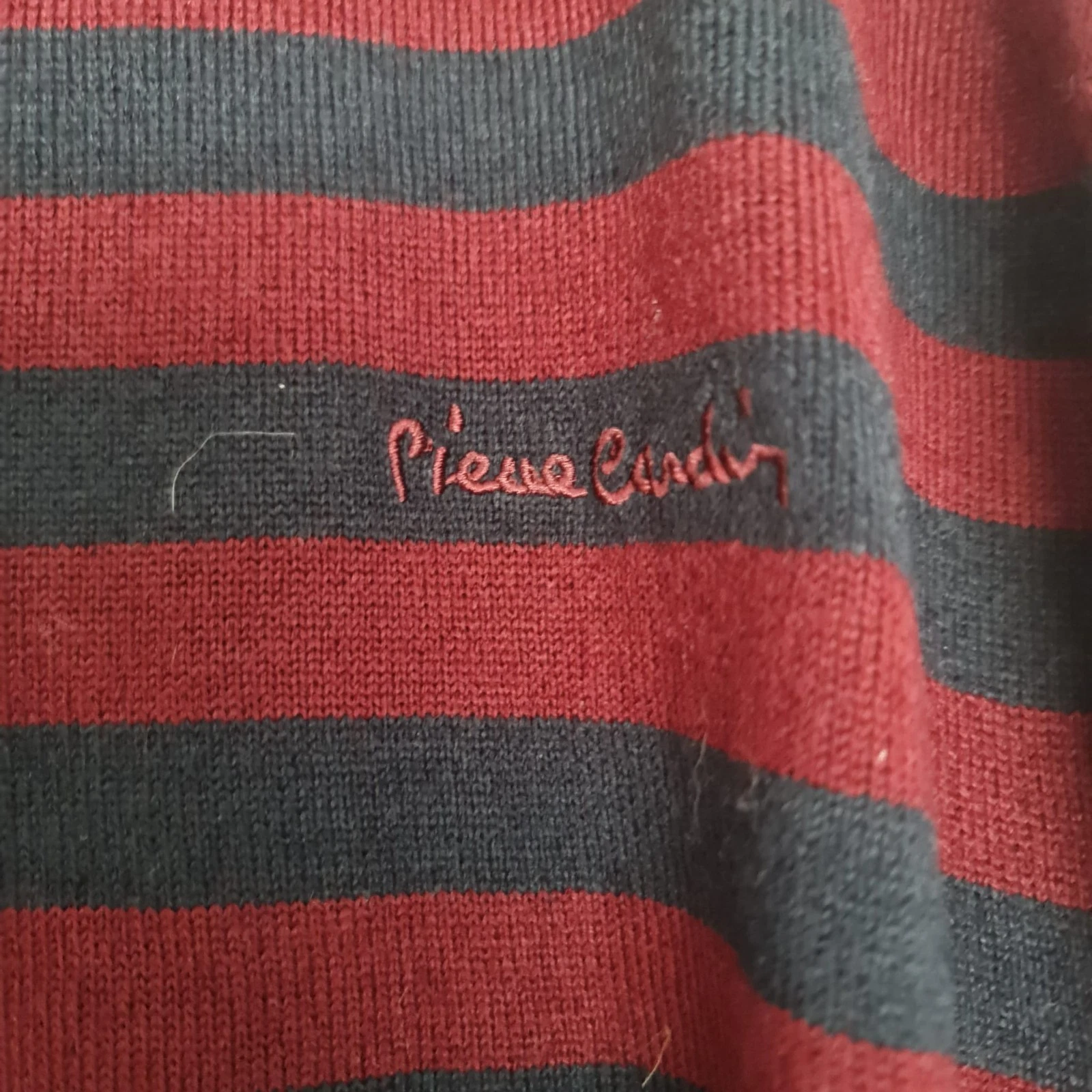 Pierre Cardin Paris Men’s Striped Crew Neck Jumper Burgundy XXL - Image 2