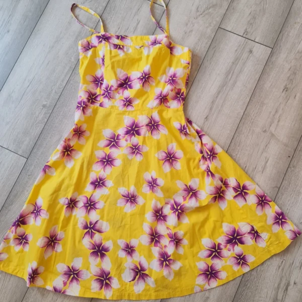 H&M Women’s Floral Sundress Yellow Purple Cotton M / UK 12-14