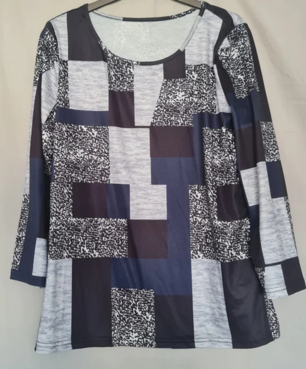 Women’s Geometric Print Stretch Top Grey Black L / UK 16-18