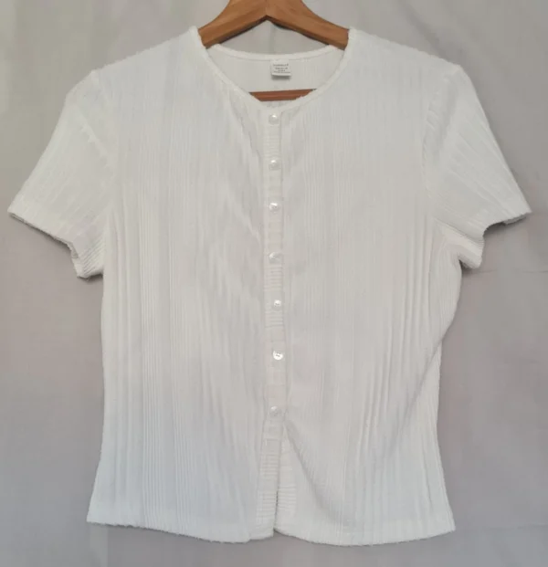 Poéselle Women’s Ribbed Button Front Top White M / UK 12-14