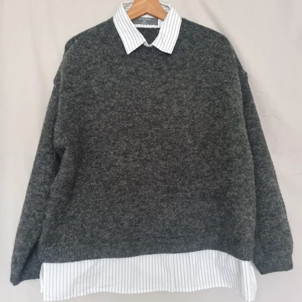 Primark Women’s Layered Knit Jumper Grey White XL / UK 20-22