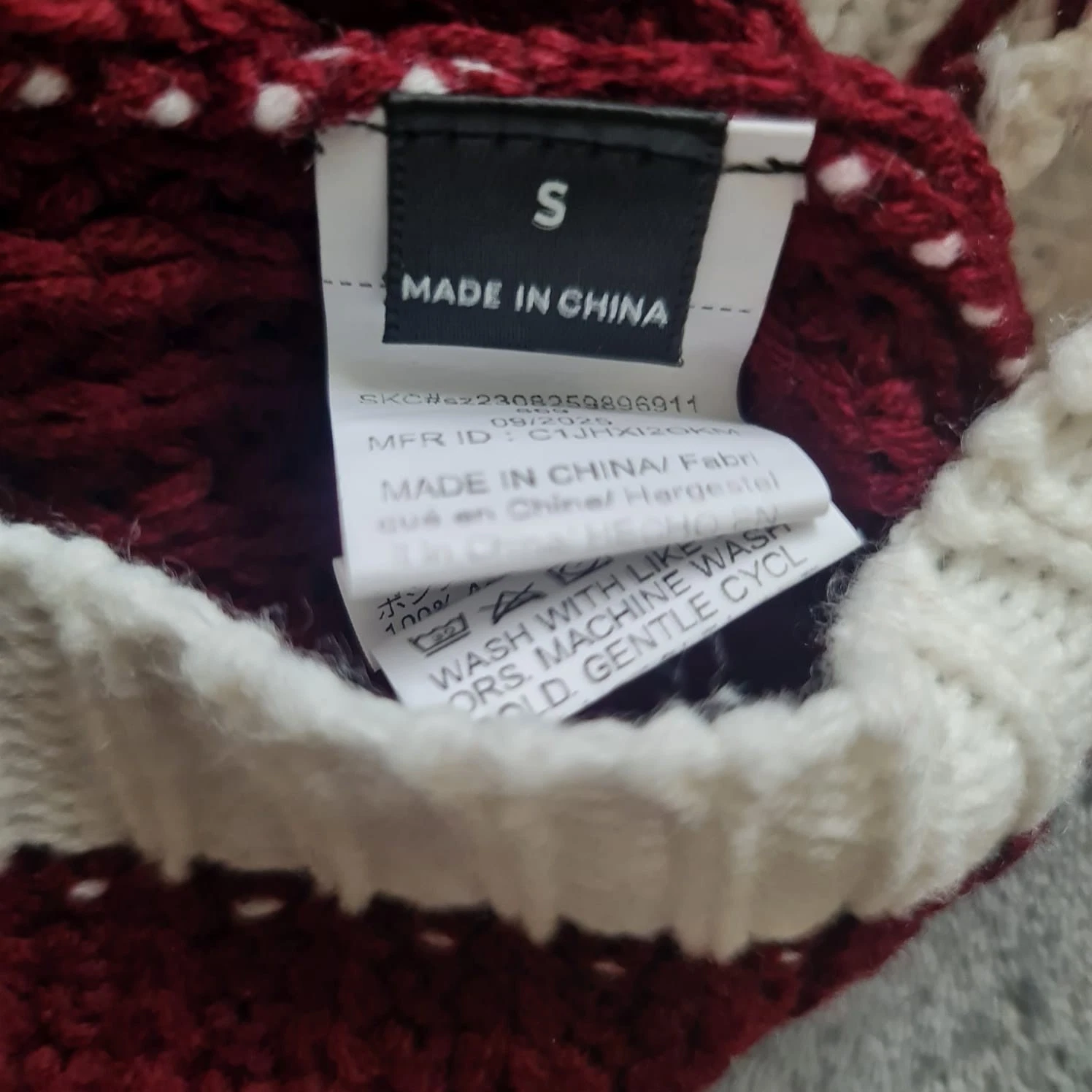 Shein Women’s Chunky Knit Striped Jumper Burgundy White UK 8-10 - Image 2