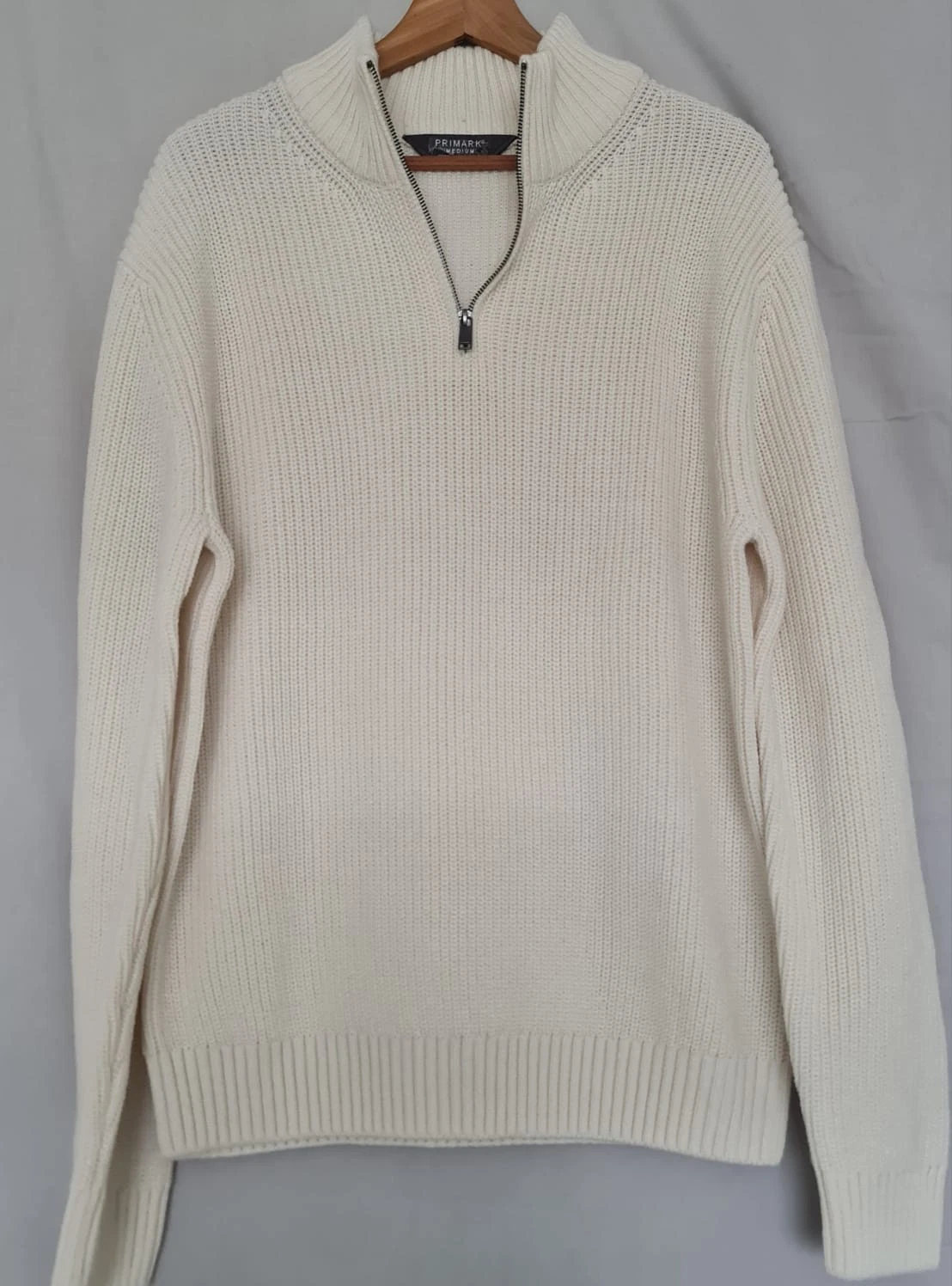 Primark Men’s Half Zip Knitted Jumper Cream M