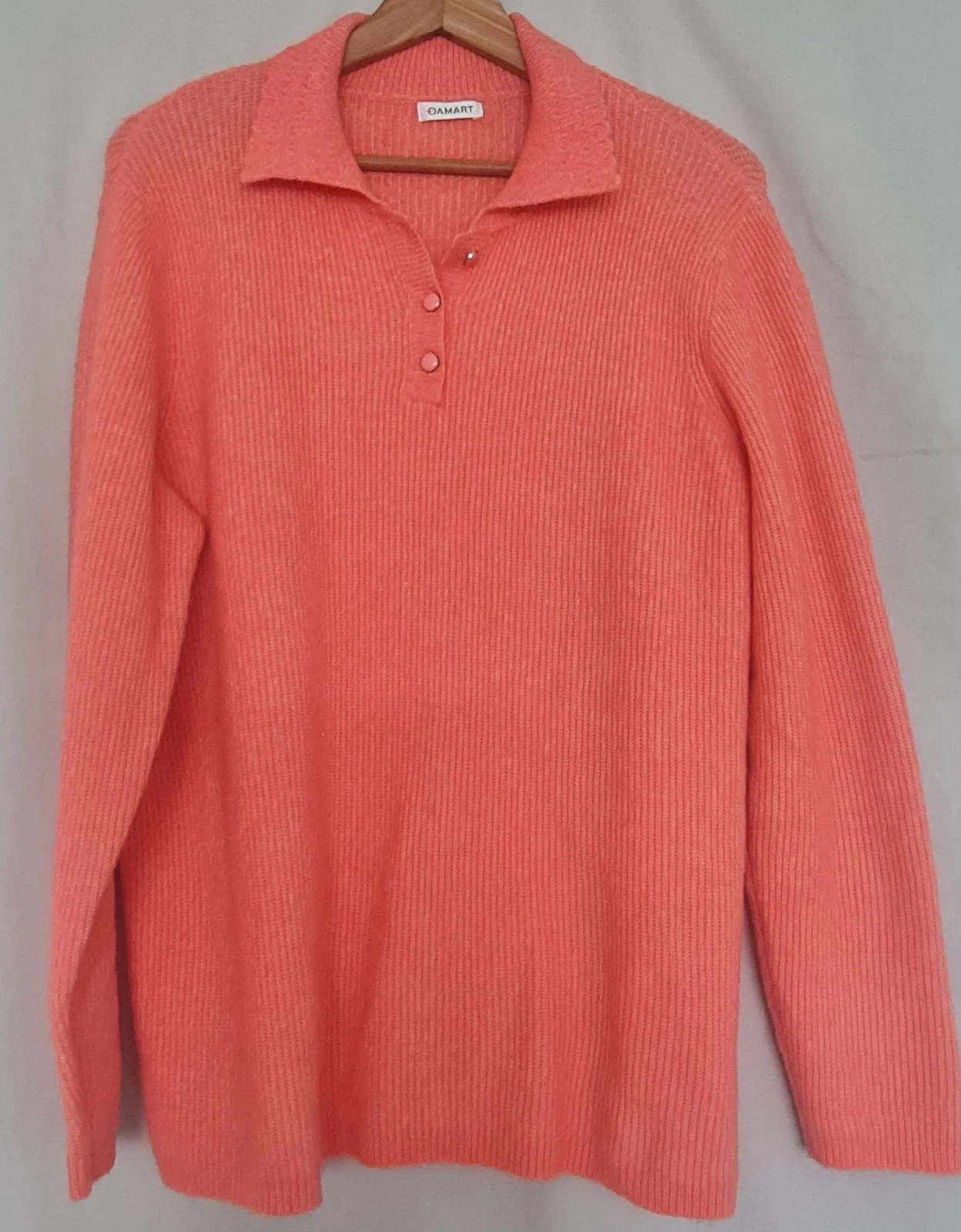 Damart Women’s Rib Knit Polo Jumper Coral L / UK 16-18