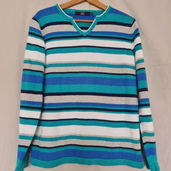 Isle Essentials Women’s Striped Jumper Blue Turquoise UK 16-18