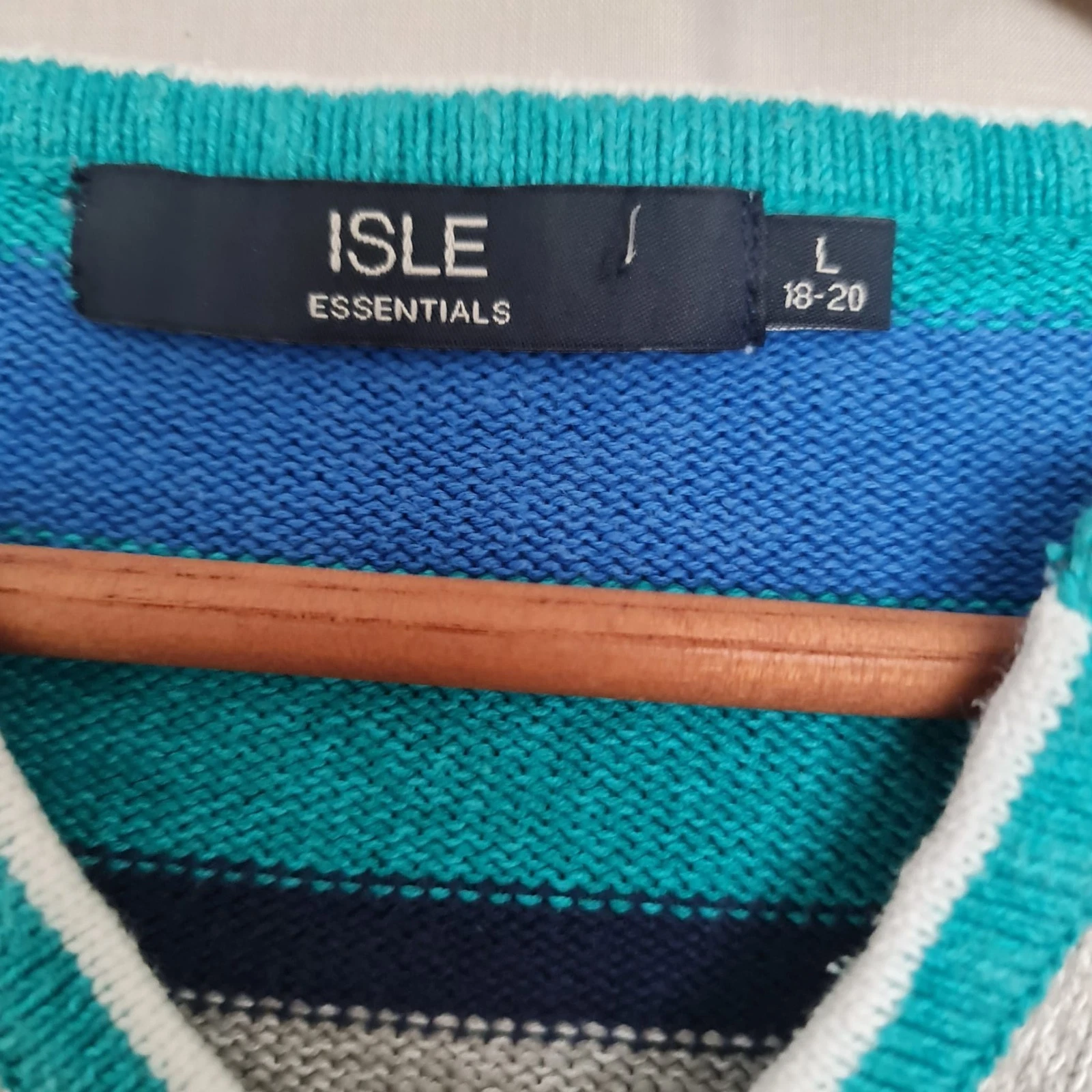 Isle Essentials Women’s Striped Jumper Blue Turquoise UK 16-18 - Image 2