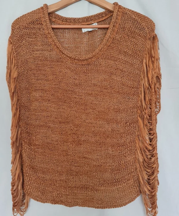 New Look Knit Fringe Sleeveless Top Brown S / UK 8-10