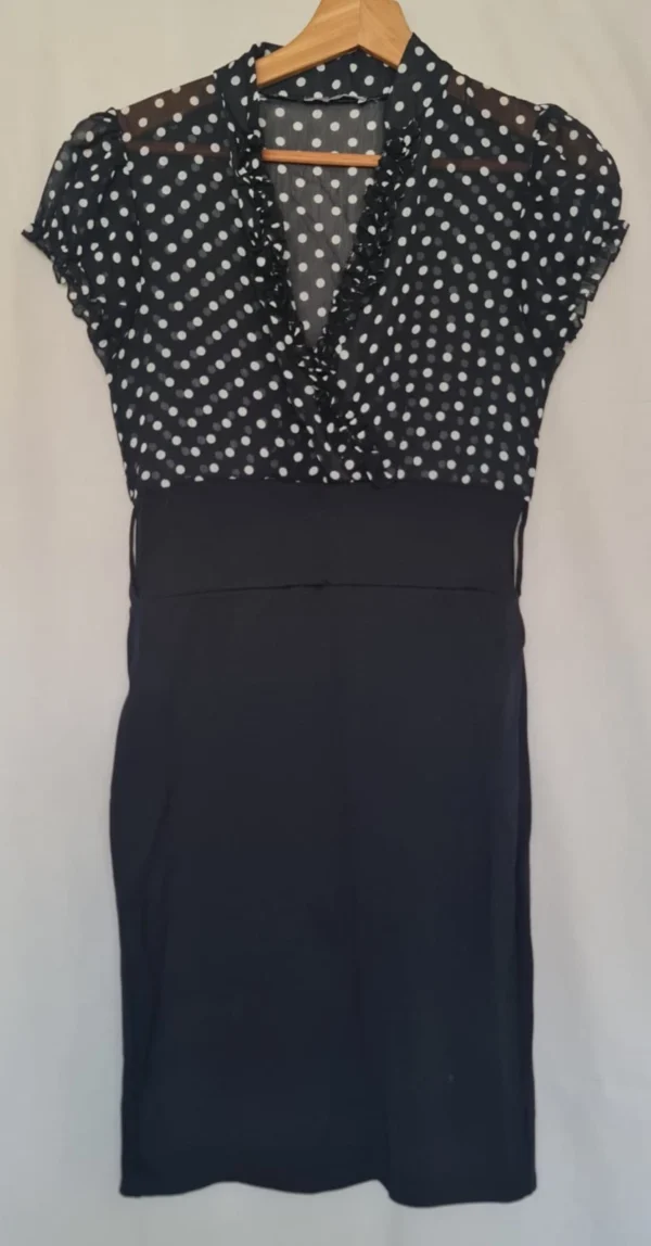 Women’s Polka Dot Midi Dress Black White V-Neck M / UK 12-14