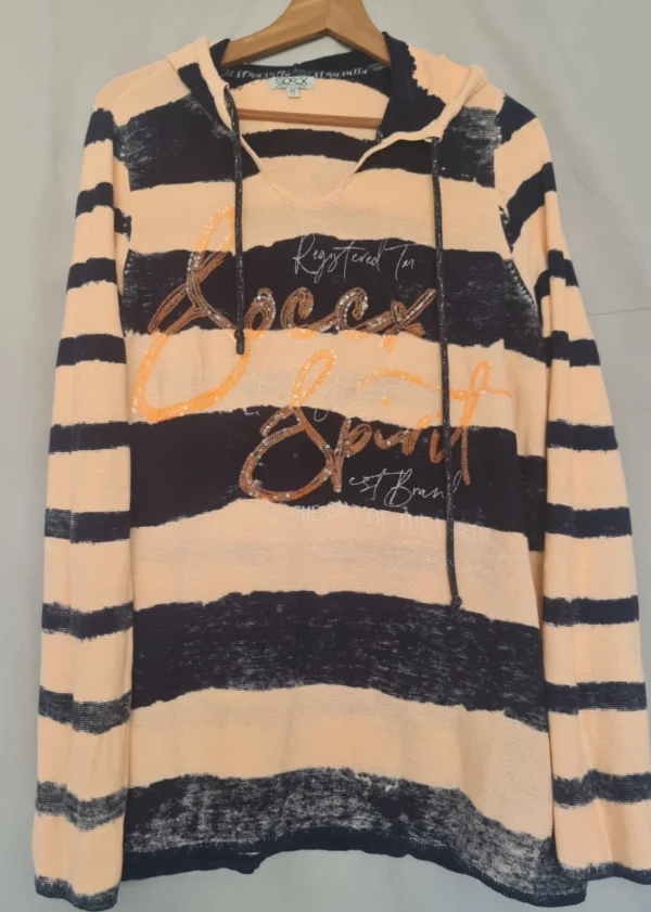 SOCCX Women’s Striped Hooded Knit Jumper Apricot Black UK 20-22