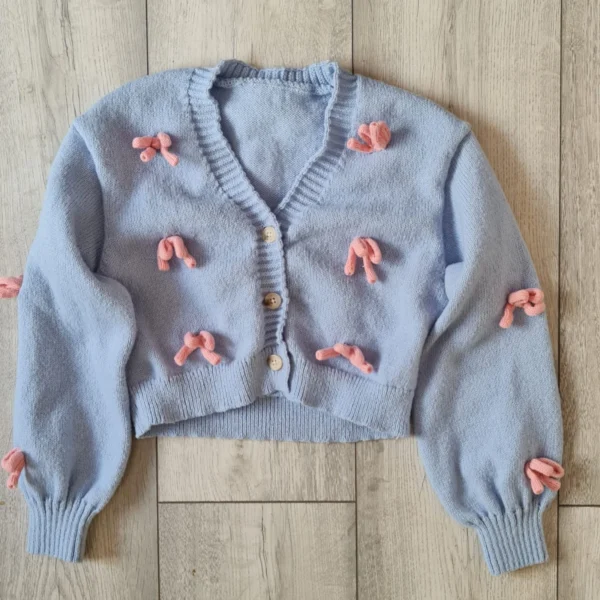 Shein Girls Bow Detail Cardigan Light Blue 8 Years / 128 cm