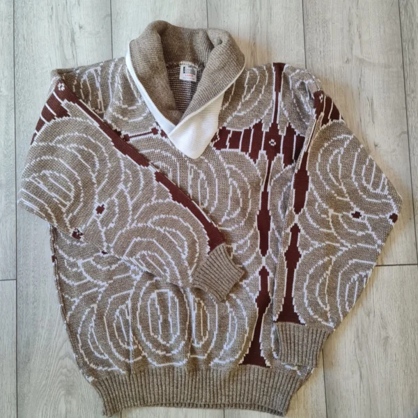 Vintage Acrylic Men’s Knitted Jumper Brown Beige L