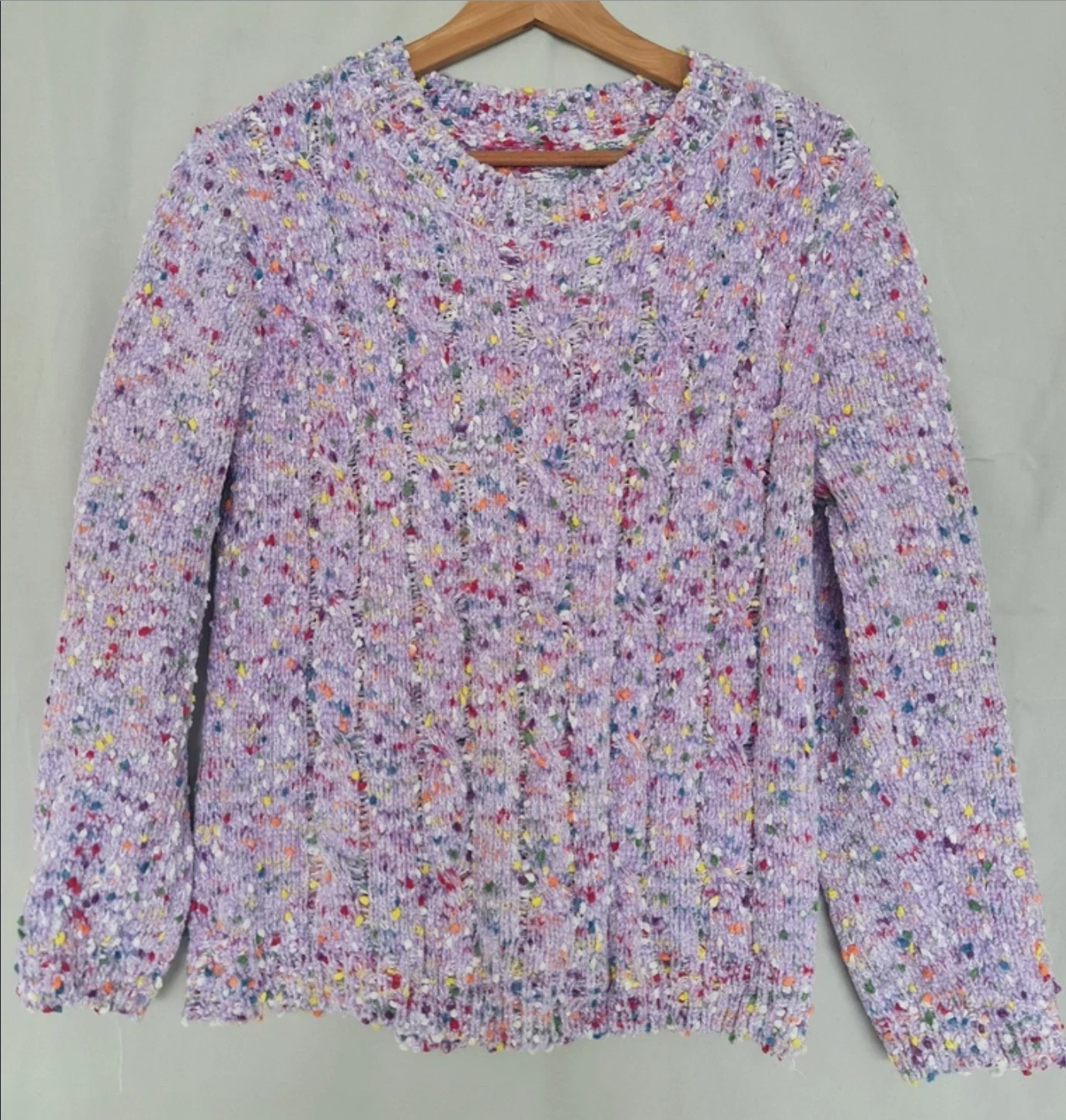 Women’s Chunky Cable Knit Jumper Lilac Speckled Cosy M / UK 12-14