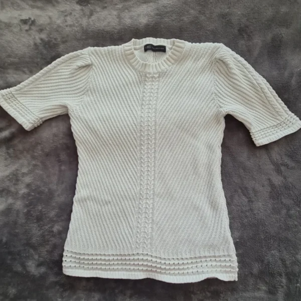 Ribbed Knit Jumper Short Sleeve Cotton Marks & Spencer UK 8-10