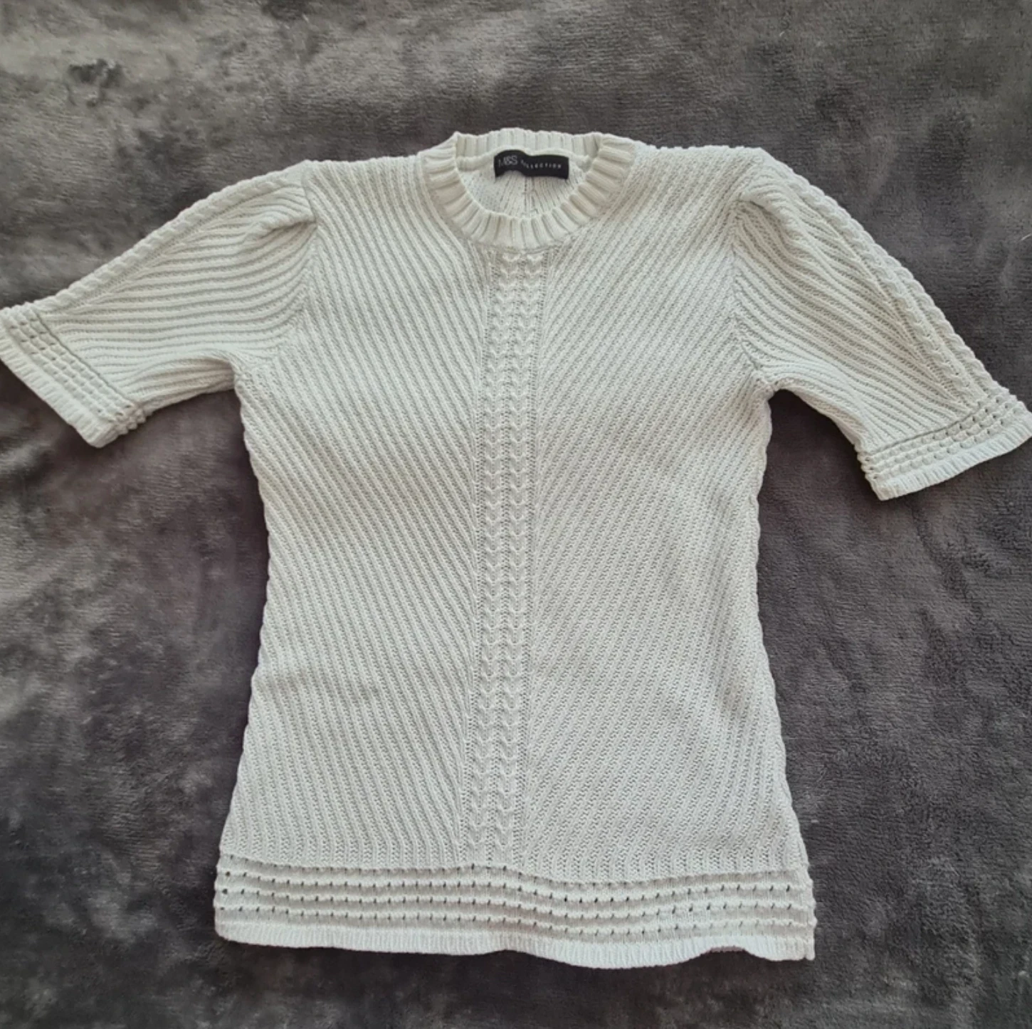 Ribbed Knit Jumper Short Sleeve Cotton Marks & Spencer UK 8-10