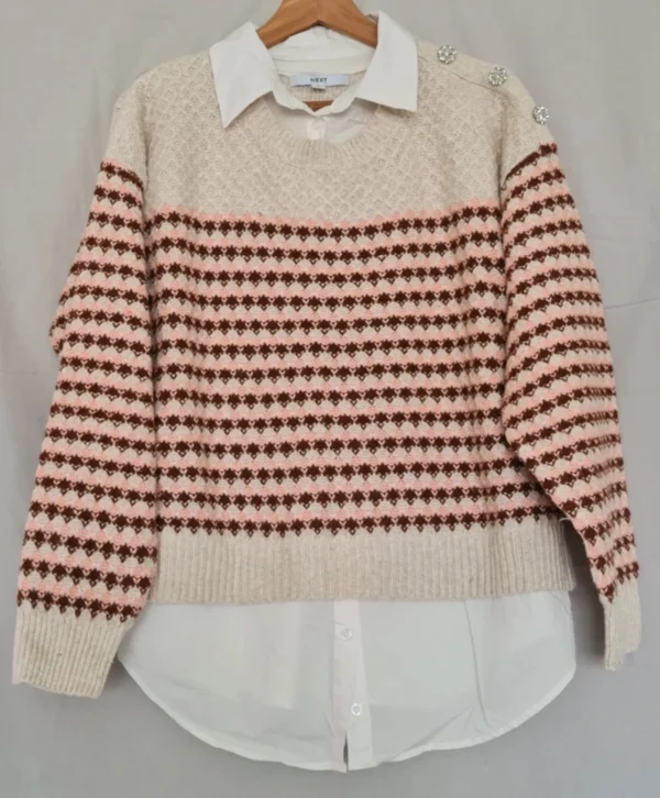 Layered Knit Jumper Shirt Combo Button Detail Next M / UK 12-14