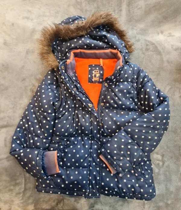 Polka Dot Puffer Jacket Faux Fur Hood Joules 11 Years / 146 cm