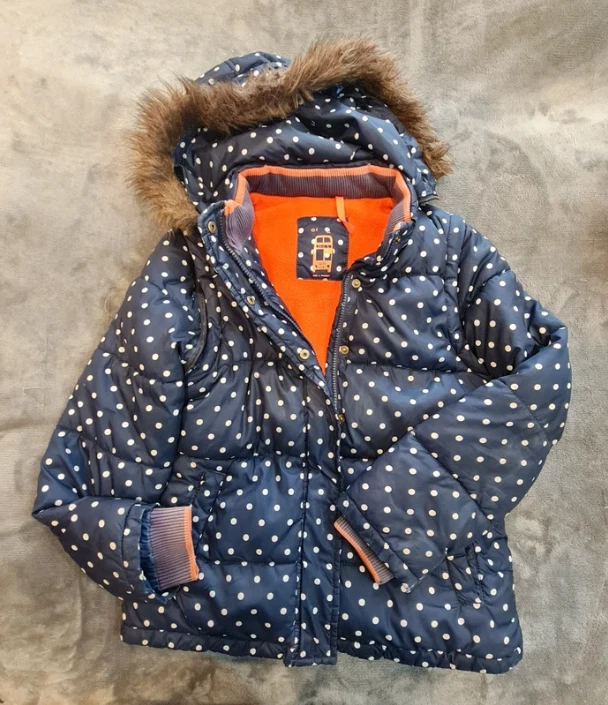 Polka Dot Puffer Jacket Faux Fur Hood Joules 11 Years / 146 cm
