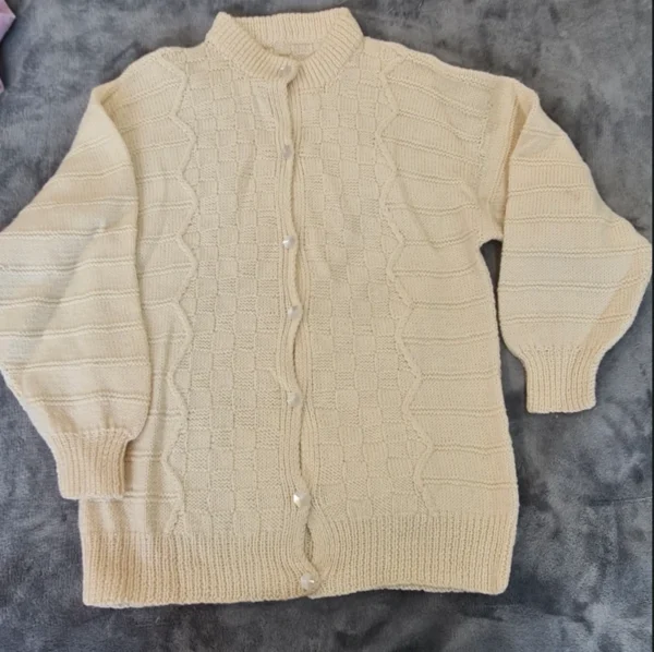 Cable Knit Cardigan Textured Button Front Cream M / UK 12-14