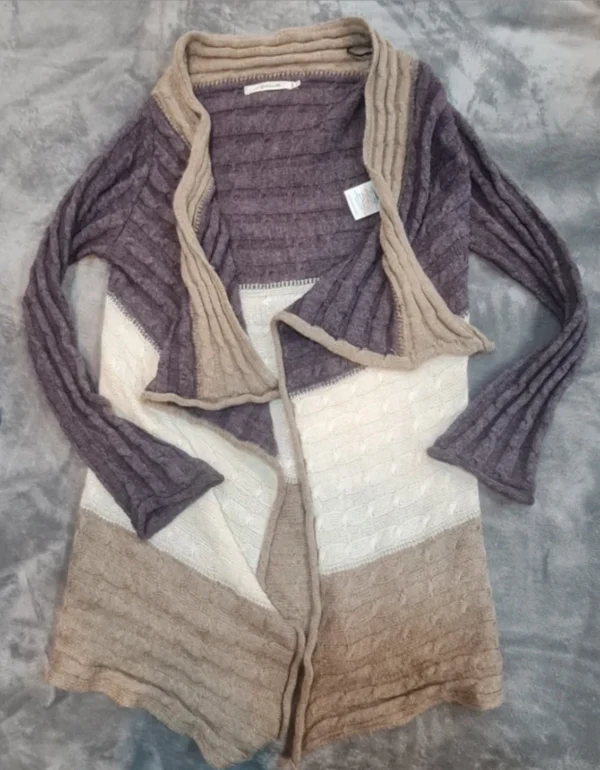 Chunky Knit Cardigan Open Front Brown Beige Nicole S / UK 8-10