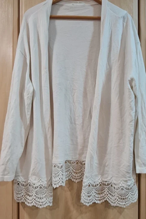 C&A Women’s Cardigan Cream Lace Trim Open Front L / UK 16-18