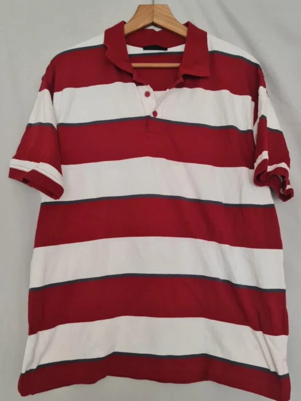Cedar Wood State Men’s Striped Polo Shirt Burgundy White Size M
