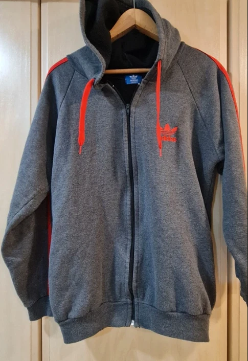 Adidas Originals Men’s Zip Hoodie Grey Red Logo S